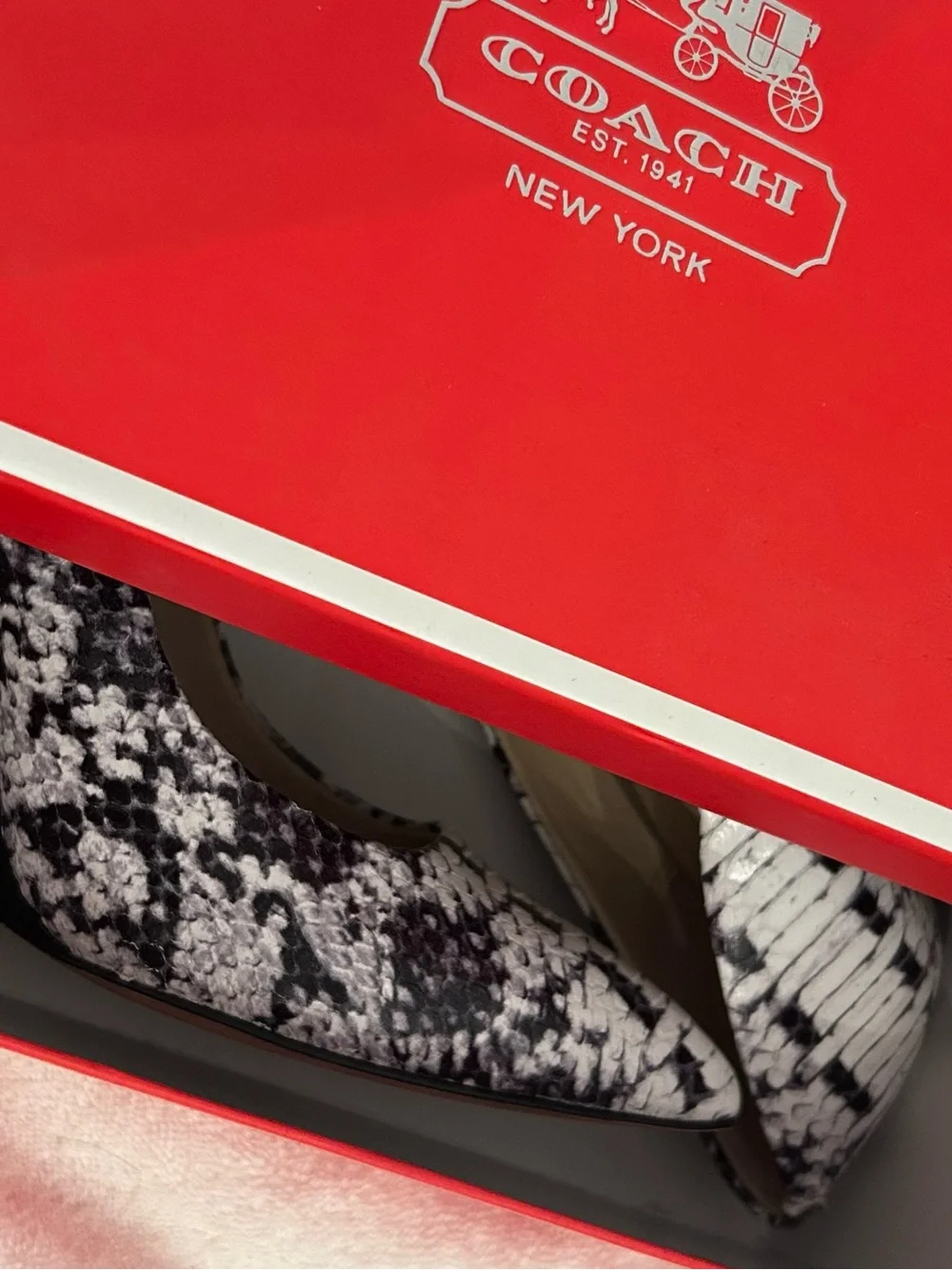 COACH Women's Black & White Snake-Print Pointed-Toe wedge worn ones with box